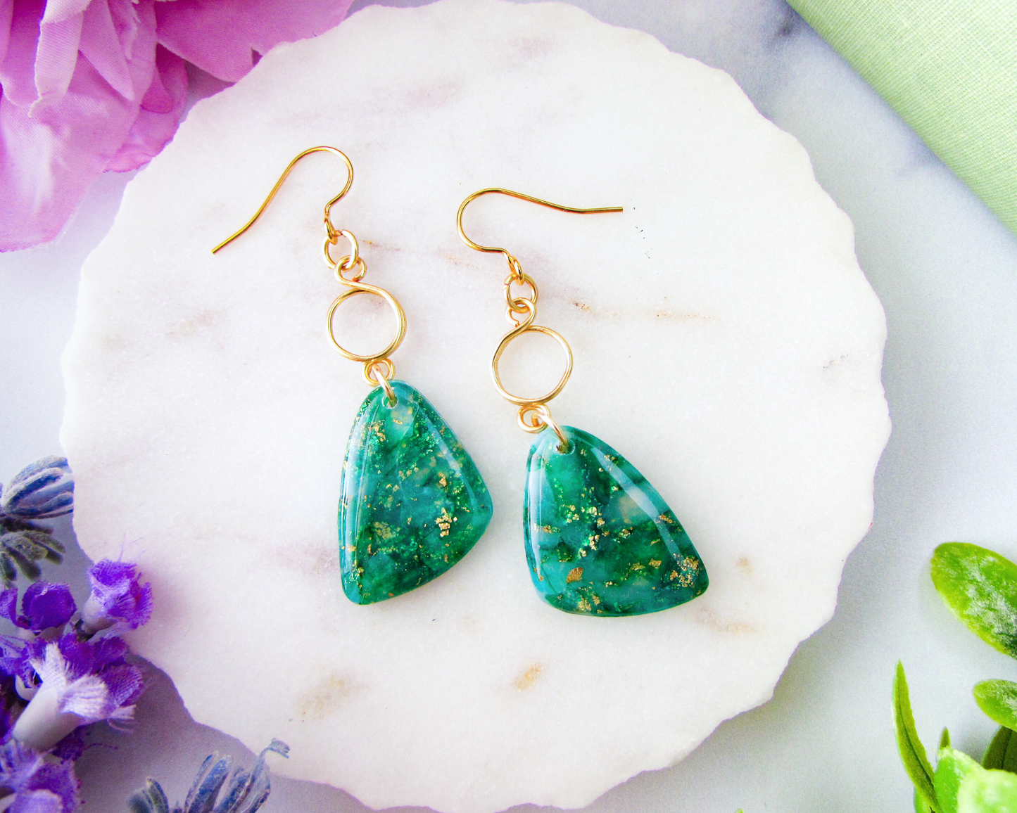 The Addie - Emerald Green Quartz Swirl Polymer Clay Earrings