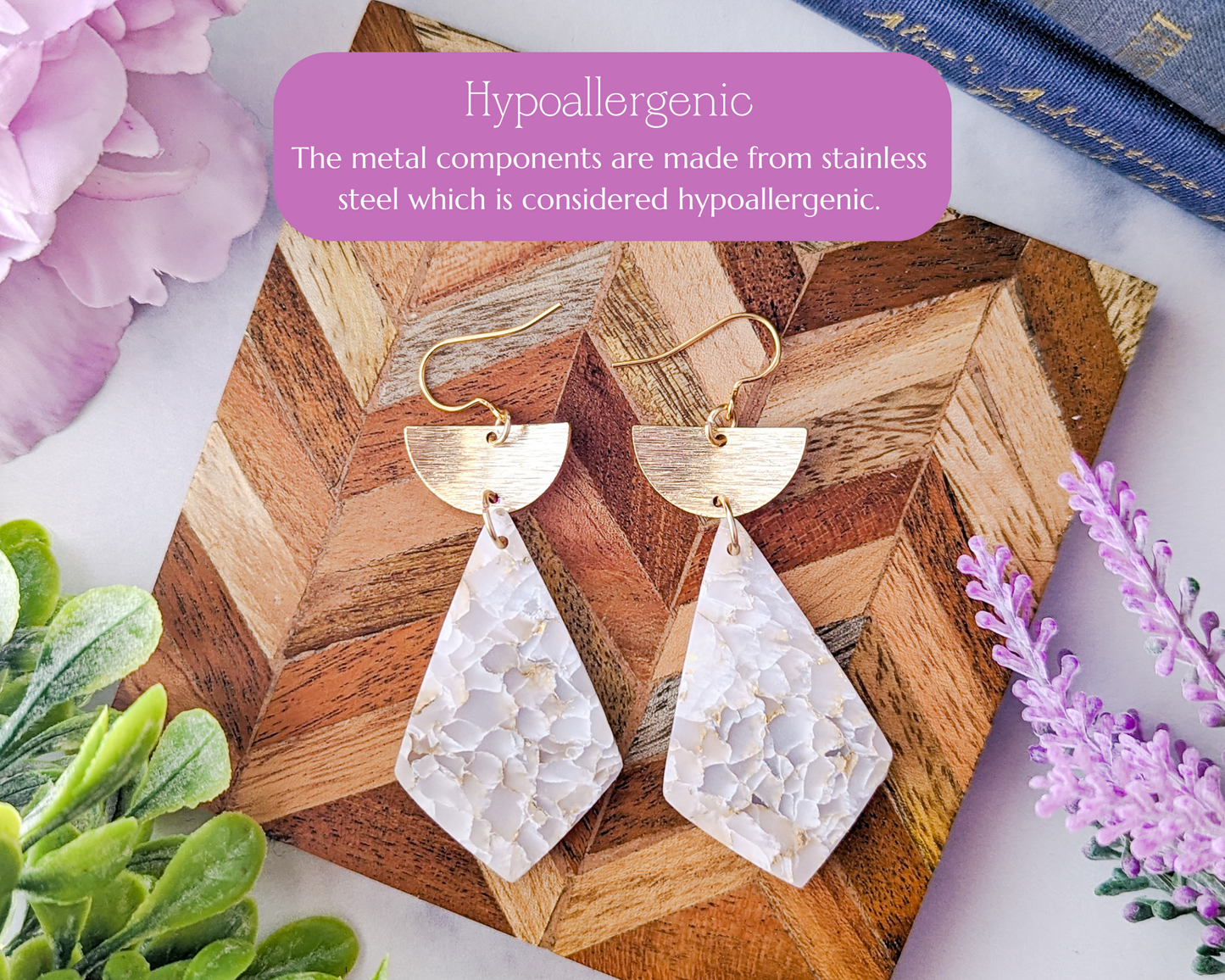 The Adelaine - White & Ivory Gold Quartz Polymer Clay Earrings