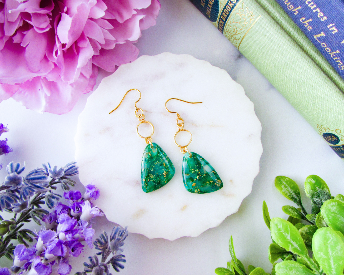 The Addie - Emerald Green Quartz Swirl Polymer Clay Earrings