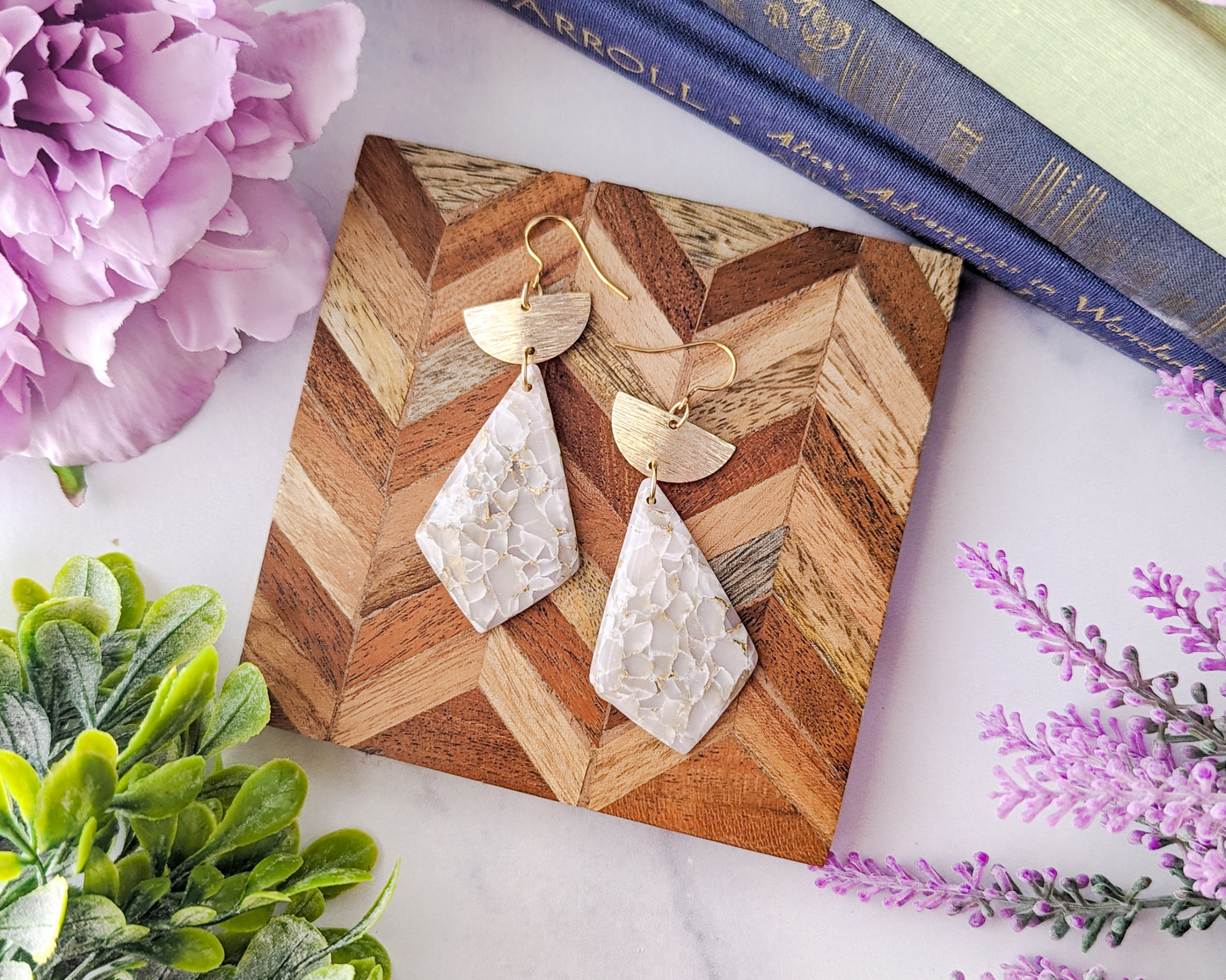 The Adelaine - White & Ivory Gold Quartz Polymer Clay Earrings