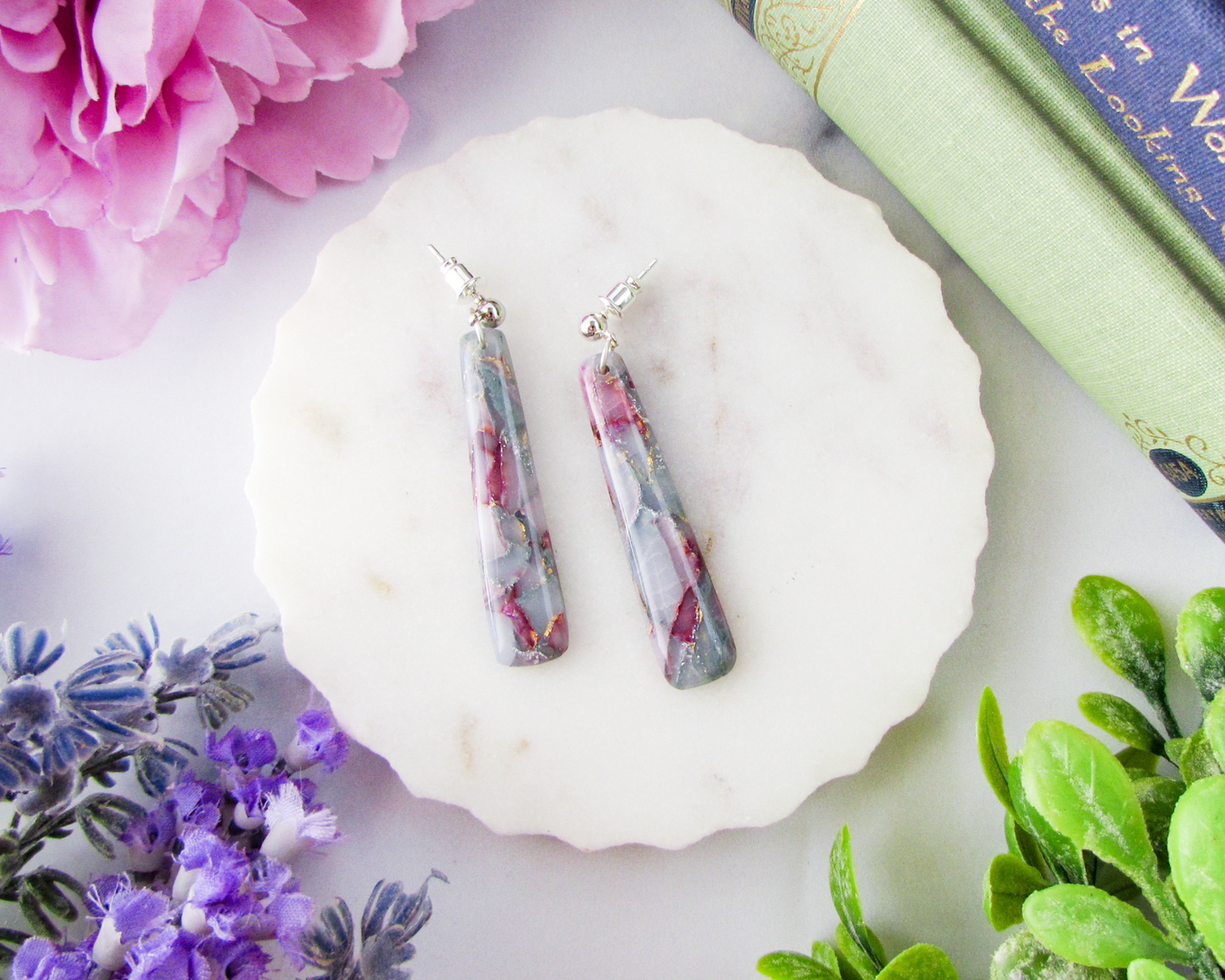 Dainty Dangles - April Lilac Marble Polymer Clay Earrings