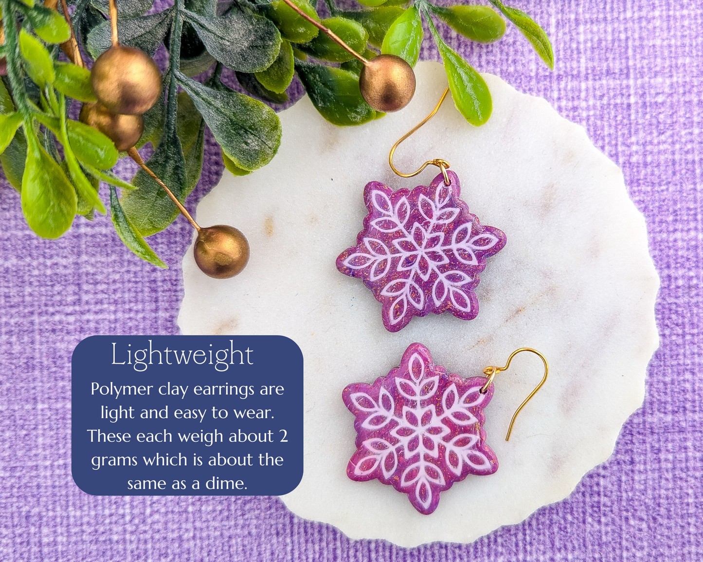 Snowflakes in  Shimmer Colors - Artsy and Elegant Dangles - Winter Holiday Jewelry