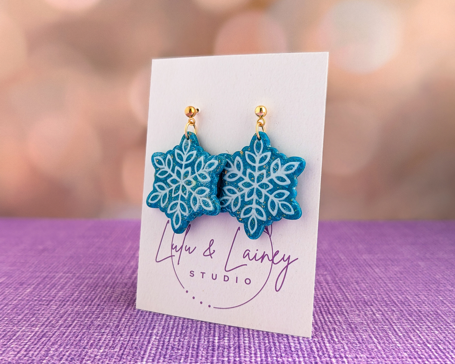 Snowflakes in  Shimmer Colors - Artsy and Elegant Dangles - Winter Holiday Jewelry