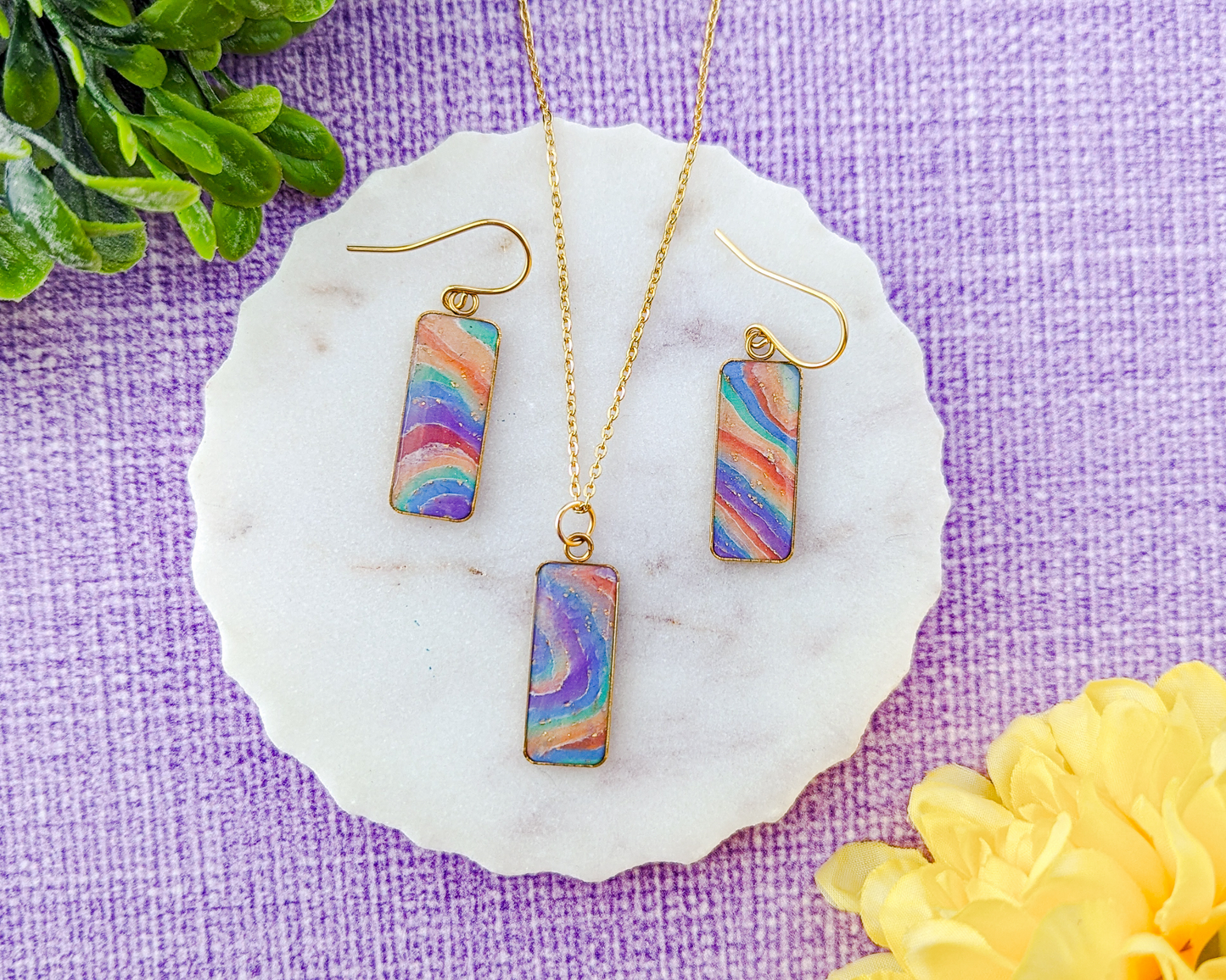 Agate Rainbow Earrings & Pendant