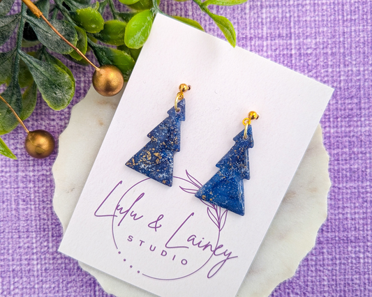 Simple Modern Christmas Trees - Quartz or Shimmer Polymer Clay Earrings