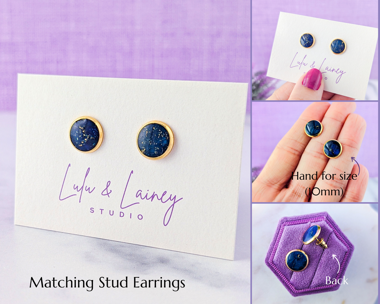 Moons - Dark Blue Marble Swirl Polymer Clay Earrings