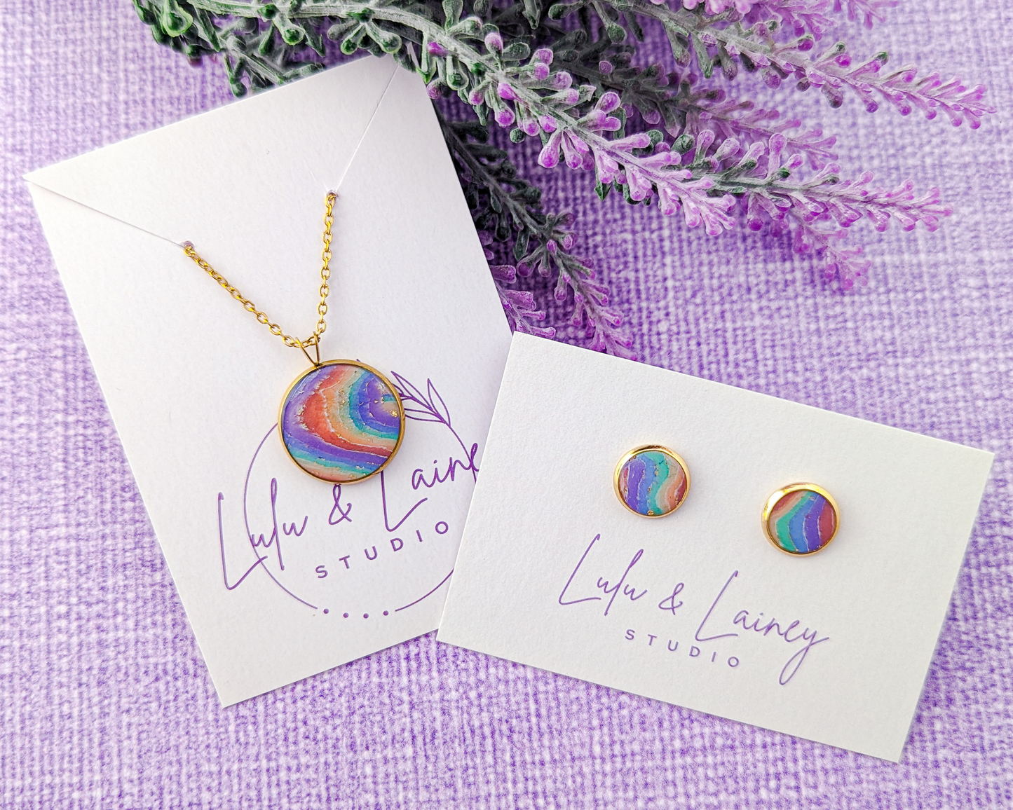 Agate Rainbow Earrings & Pendant