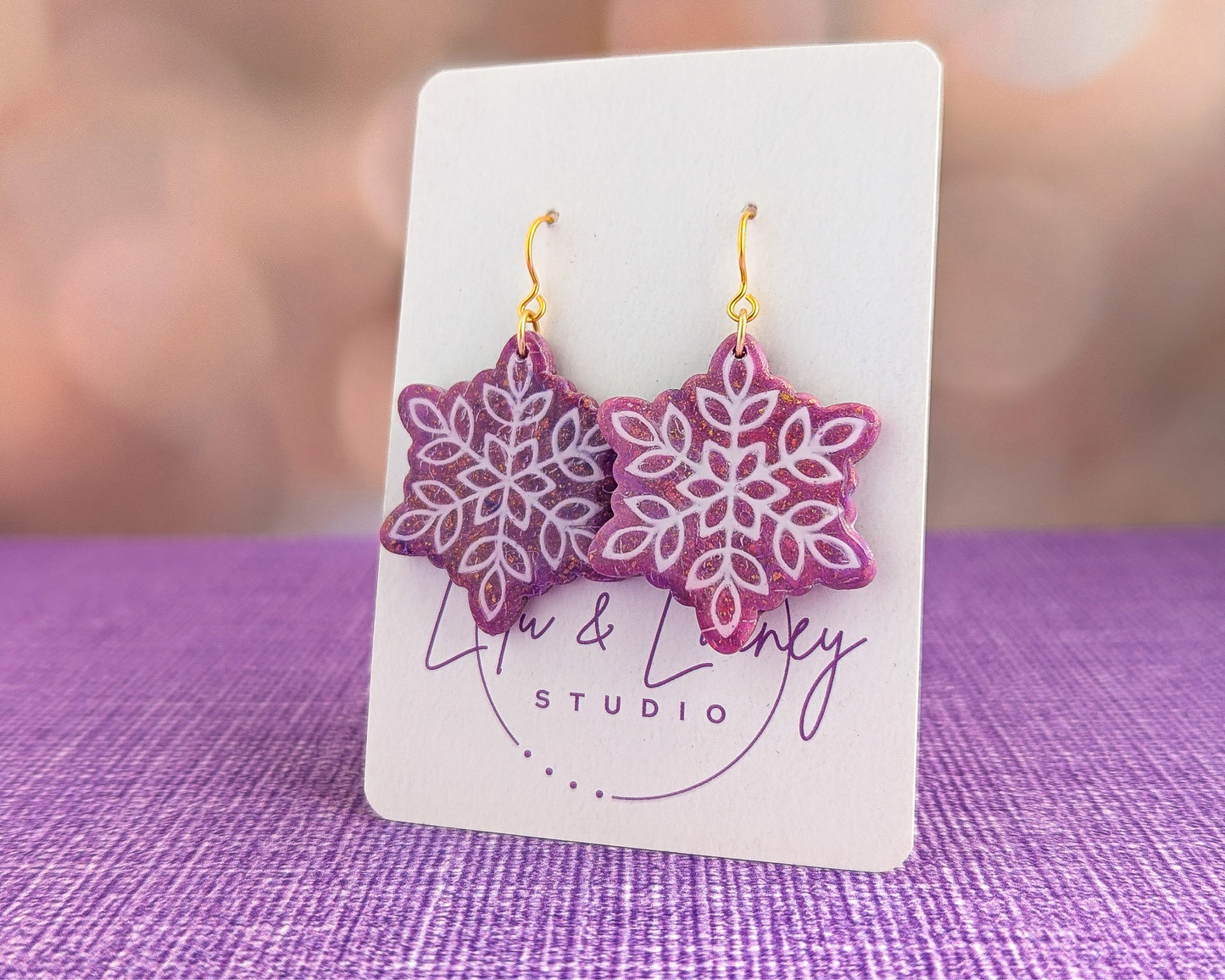 Snowflakes in  Shimmer Colors - Artsy and Elegant Dangles - Winter Holiday Jewelry