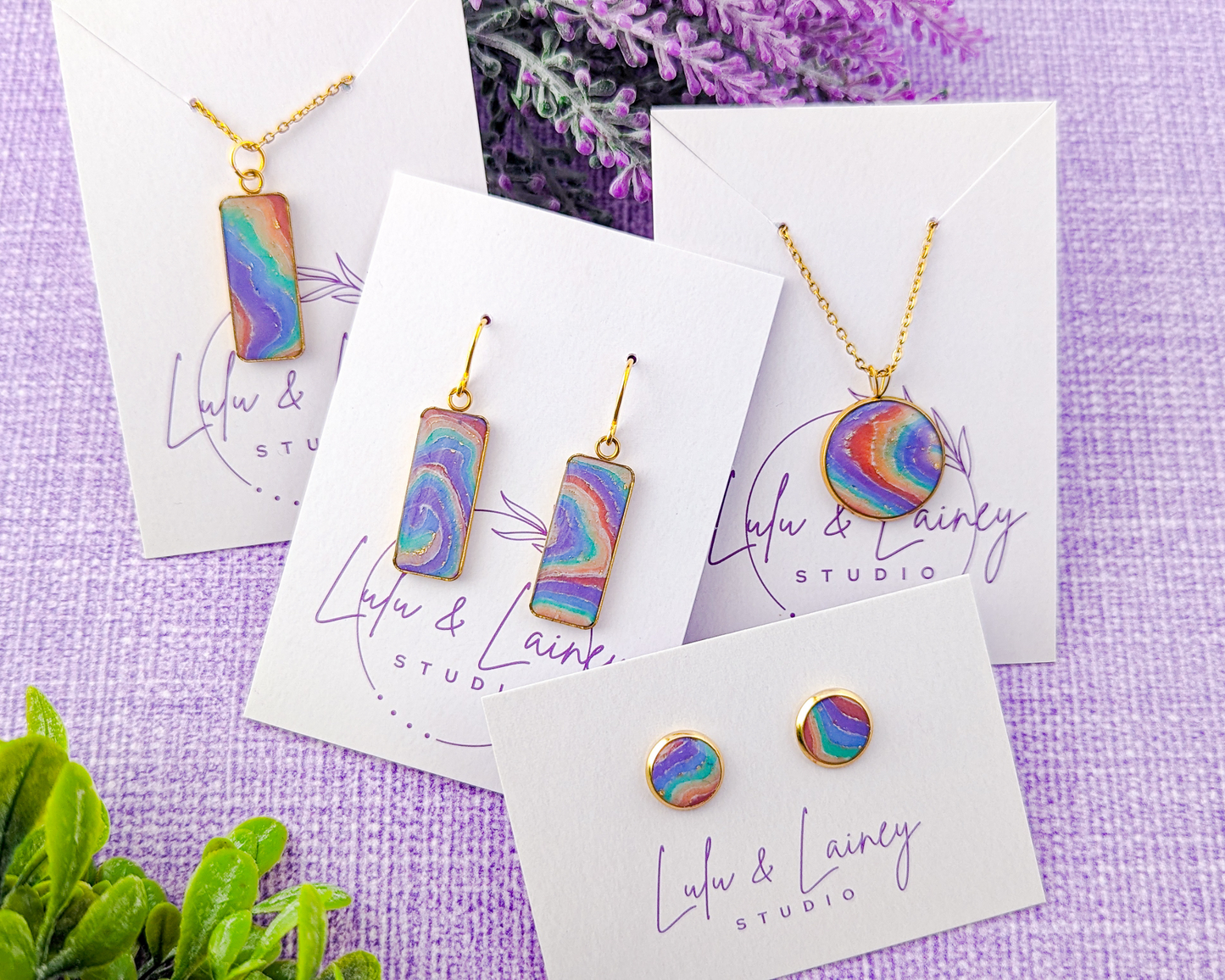 Agate Rainbow Earrings & Pendant