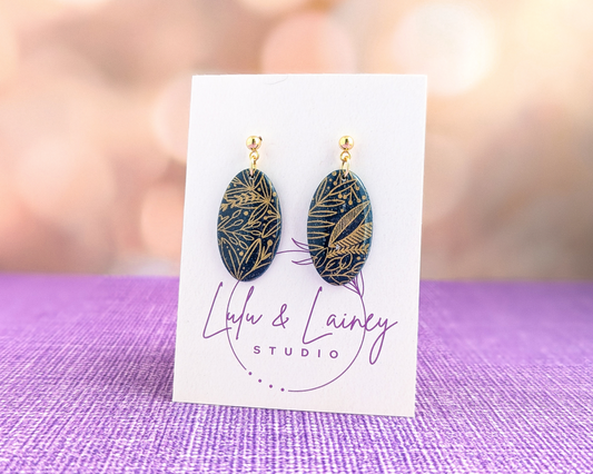 Gold Floral Prints - Shimmer Polymer Clay Earrings