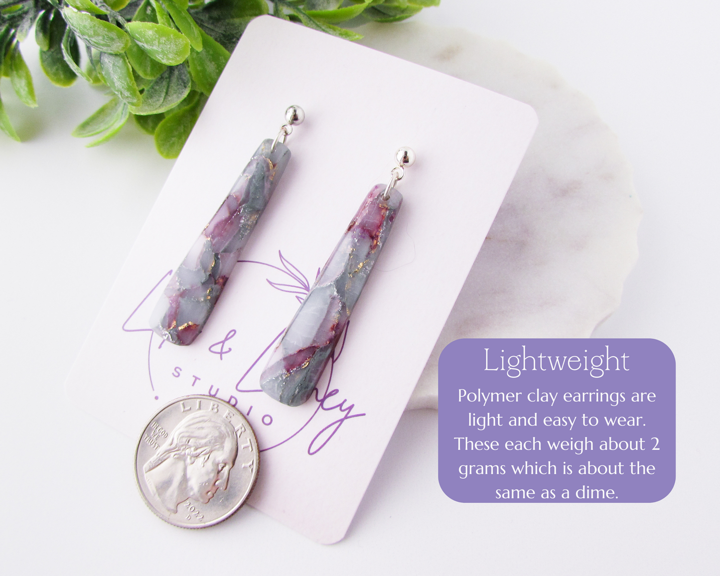 Dainty Dangles - April Lilac Marble Polymer Clay Earrings