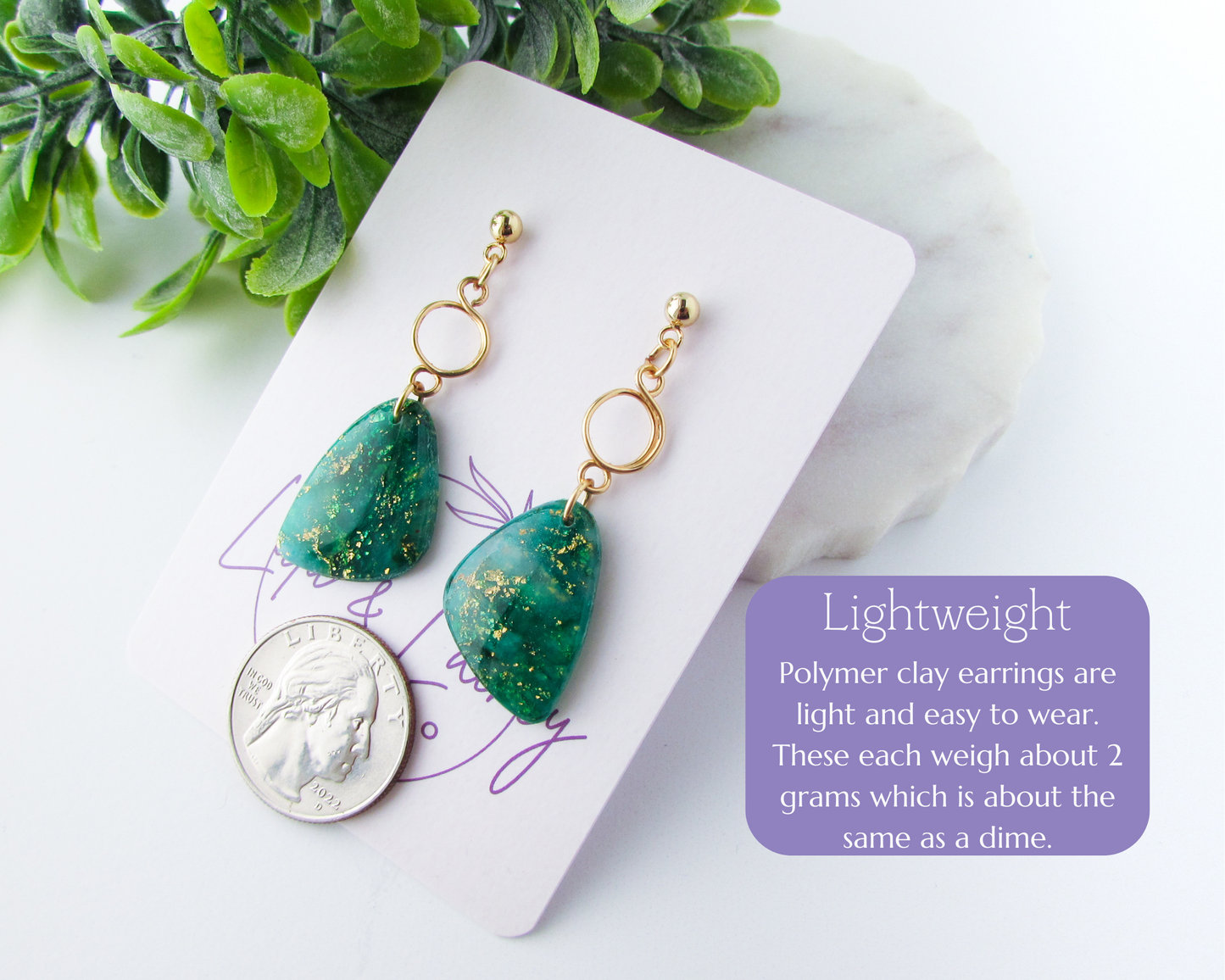 The Addie - Emerald Green Quartz Swirl Polymer Clay Earrings