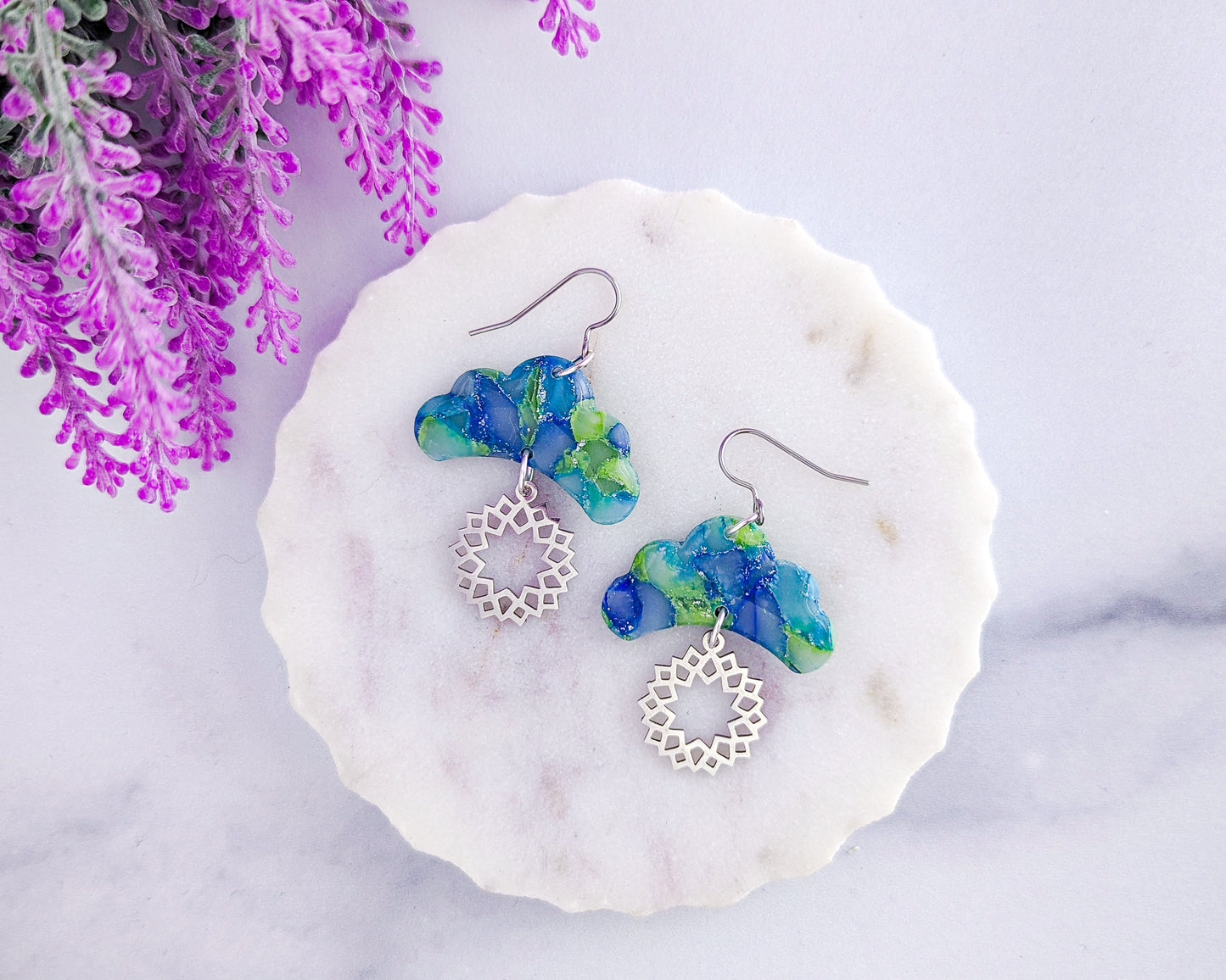 Cloud Dangles in Deep End Marble - Limited Edition Summer Collection