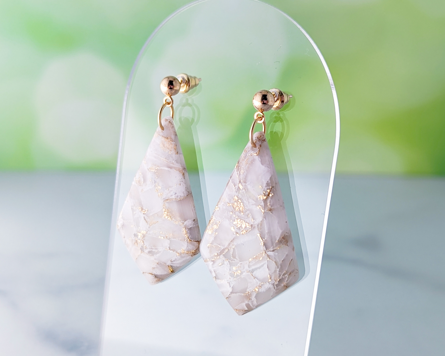 The Adelaine - White & Ivory Gold Quartz Polymer Clay Earrings