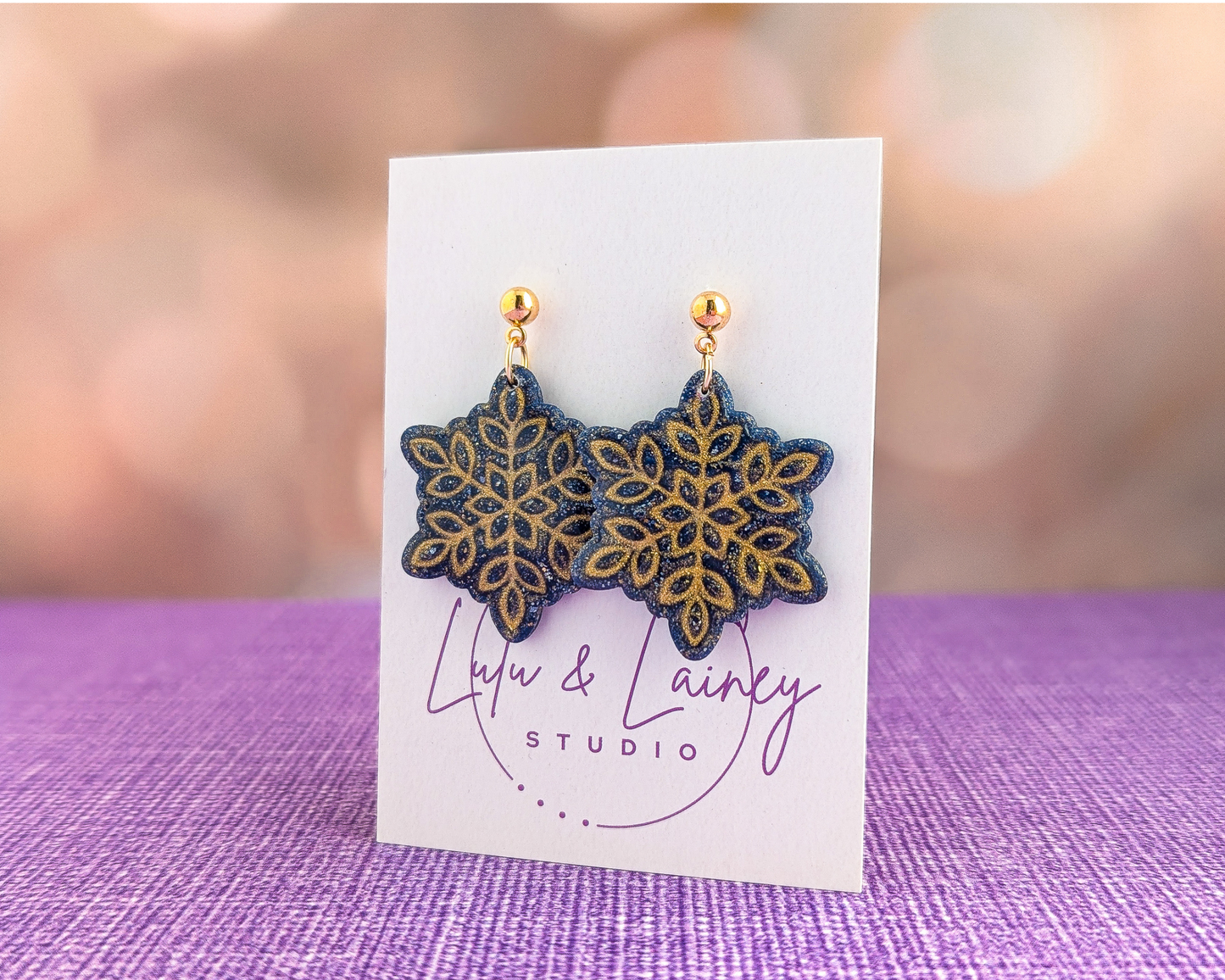 Snowflakes in  Shimmer Colors - Artsy and Elegant Dangles - Winter Holiday Jewelry