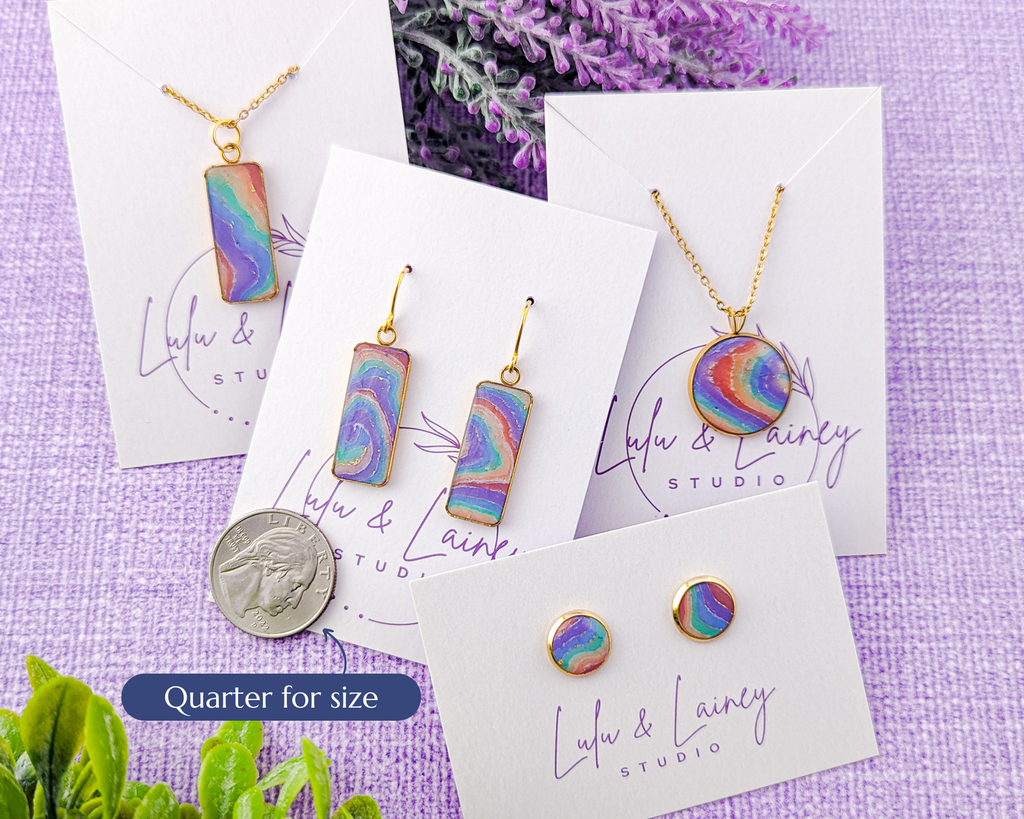 Agate Rainbow Earrings & Pendant