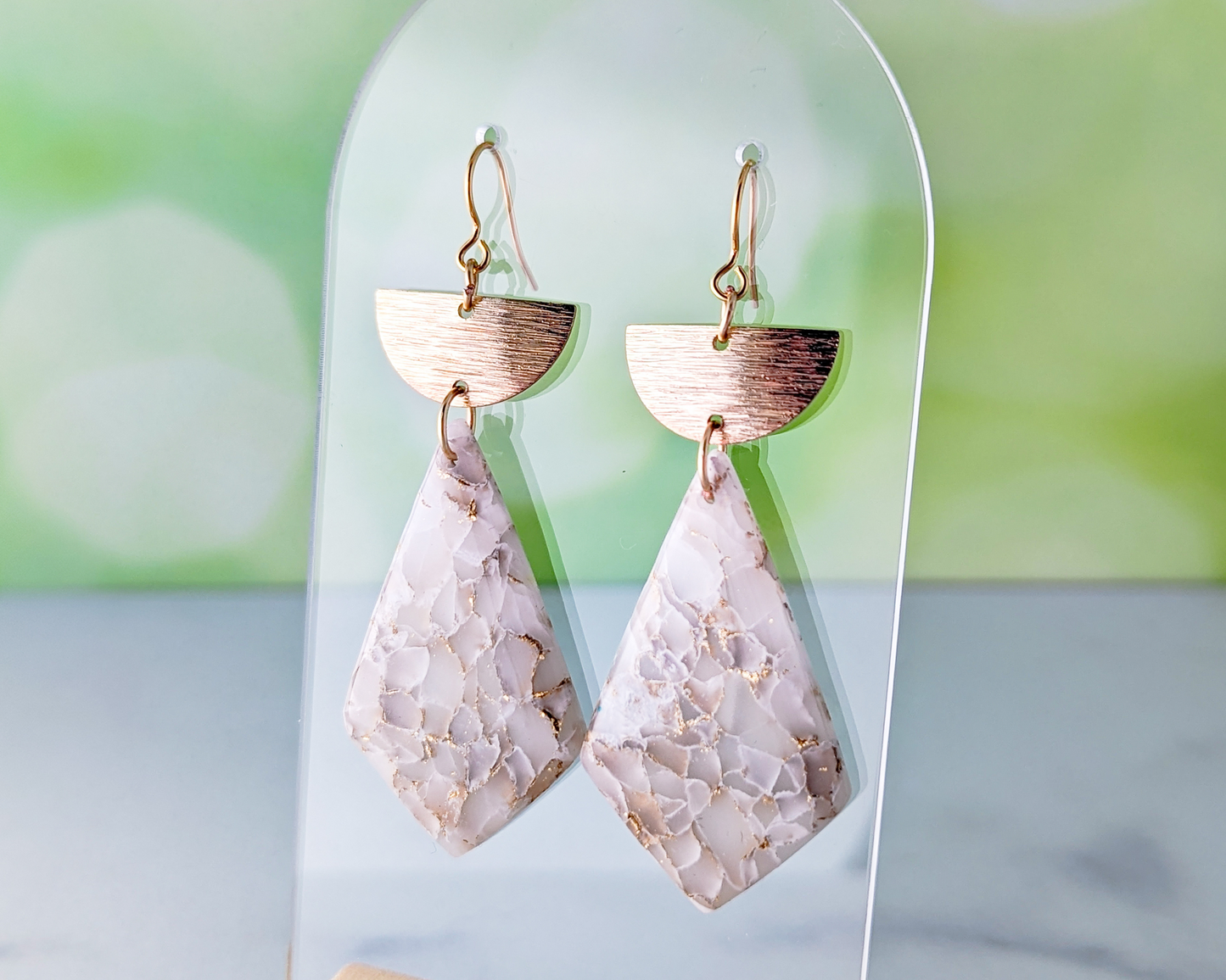 The Adelaine - White & Ivory Gold Quartz Polymer Clay Earrings