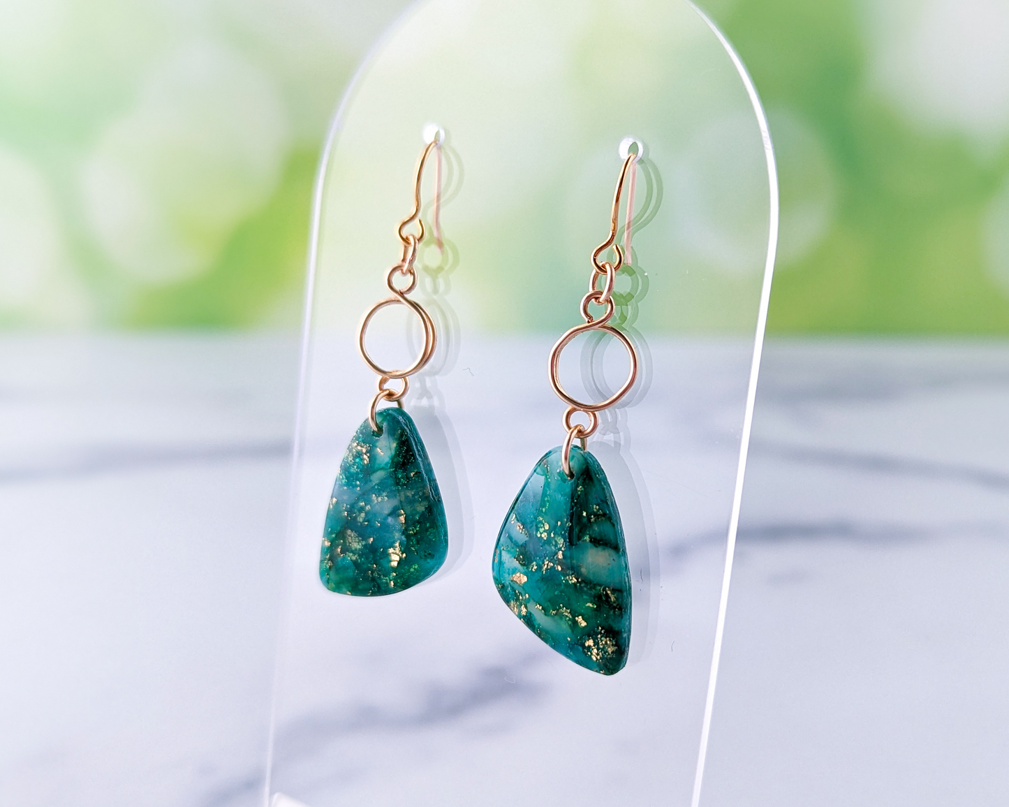 The Addie - Emerald Green Quartz Swirl Polymer Clay Earrings