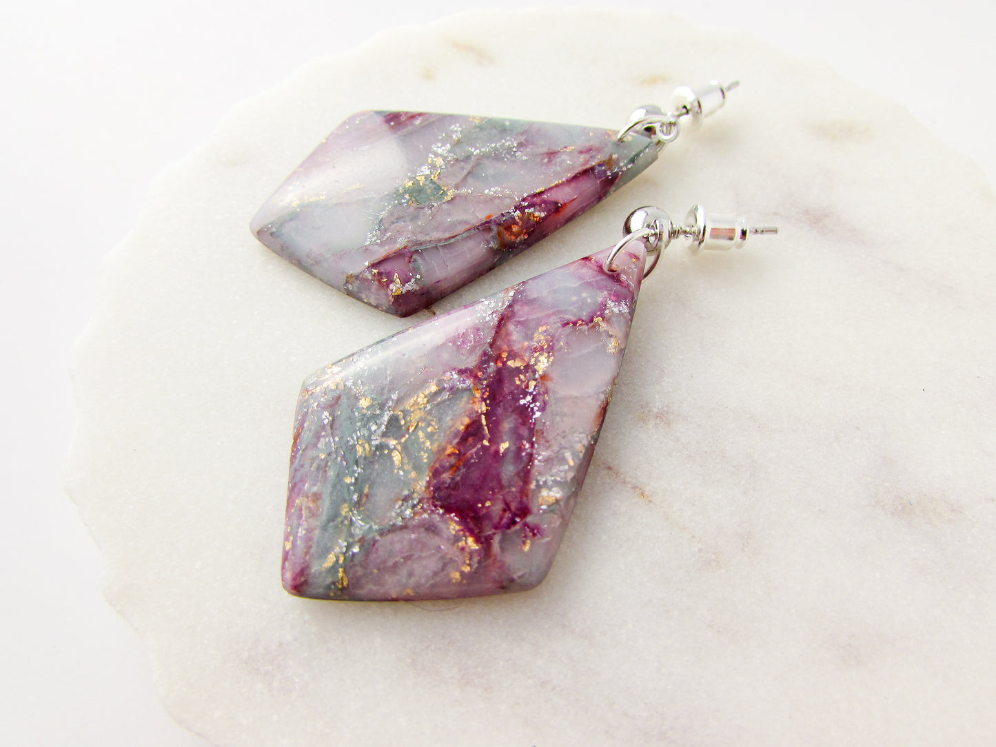 The Adelaine - April Lilac Marble Polymer Clay Earrings