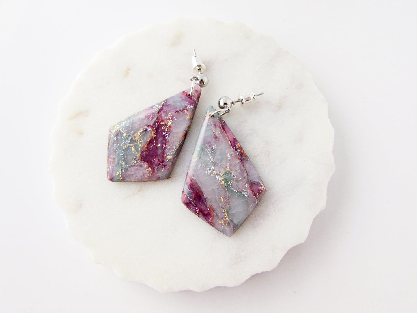 The Adelaine - April Lilac Marble Polymer Clay Earrings