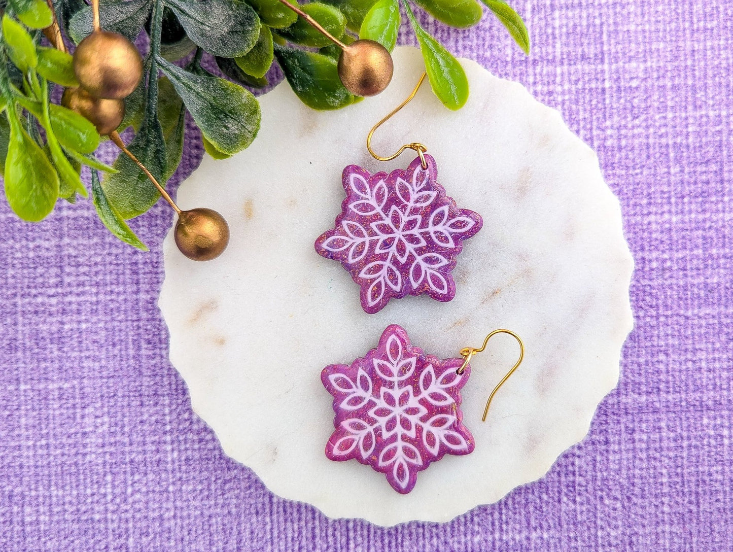 Snowflakes in  Shimmer Colors - Artsy and Elegant Dangles - Winter Holiday Jewelry