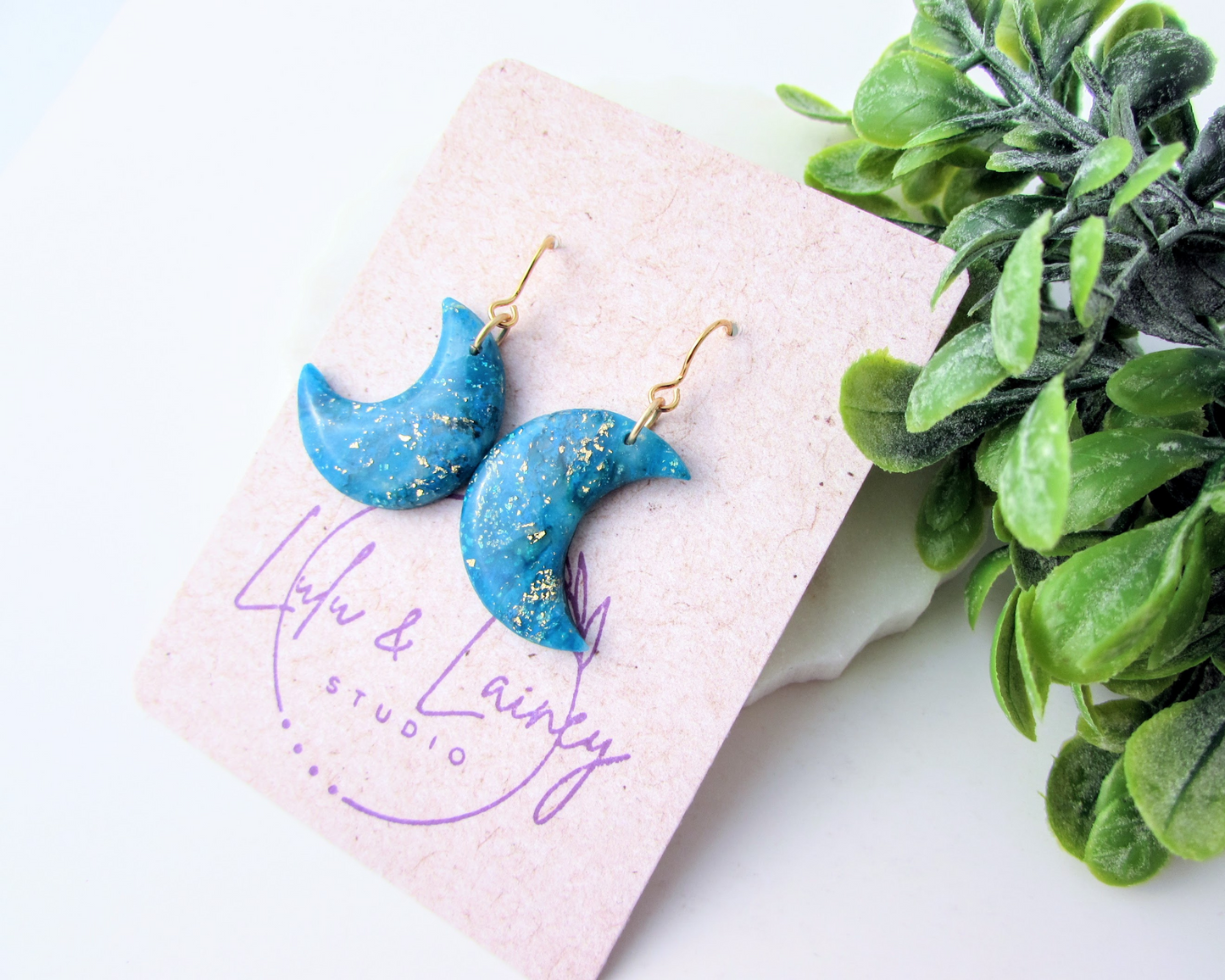 Moons - Aqua Blue Marble Swirl Polymer Clay Earrings