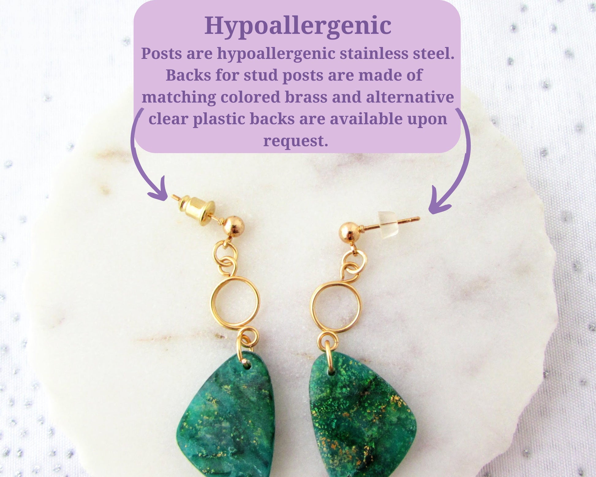 Handmade Polymer Clay Earrings - The Addie in Emerald Green Quartz Swirl Clay- Elegant & Artsy Jewelry for your Creative Style