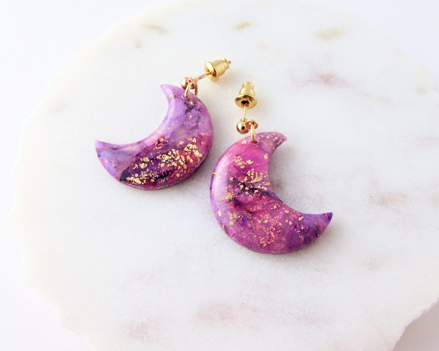 Handmade Polymer Clay Quartz Swirl Earrings - Lulu & Lainey Purple - Elegant, Artsy Earrings in a Colorful, Creative Style - Lunar Dangles