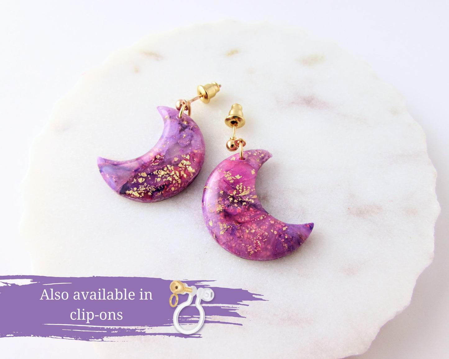 Handmade Polymer Clay Quartz Swirl Earrings - Lulu & Lainey Purple - Elegant, Artsy Earrings in a Colorful, Creative Style - Lunar Dangles