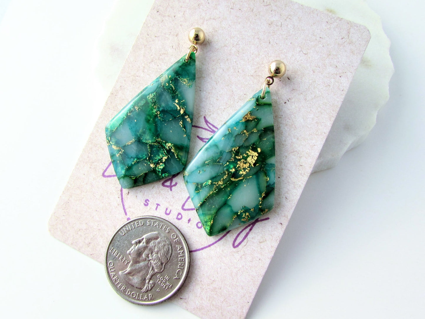 The Adelaine Emerald Green Quartz Polymer Clay Earrings