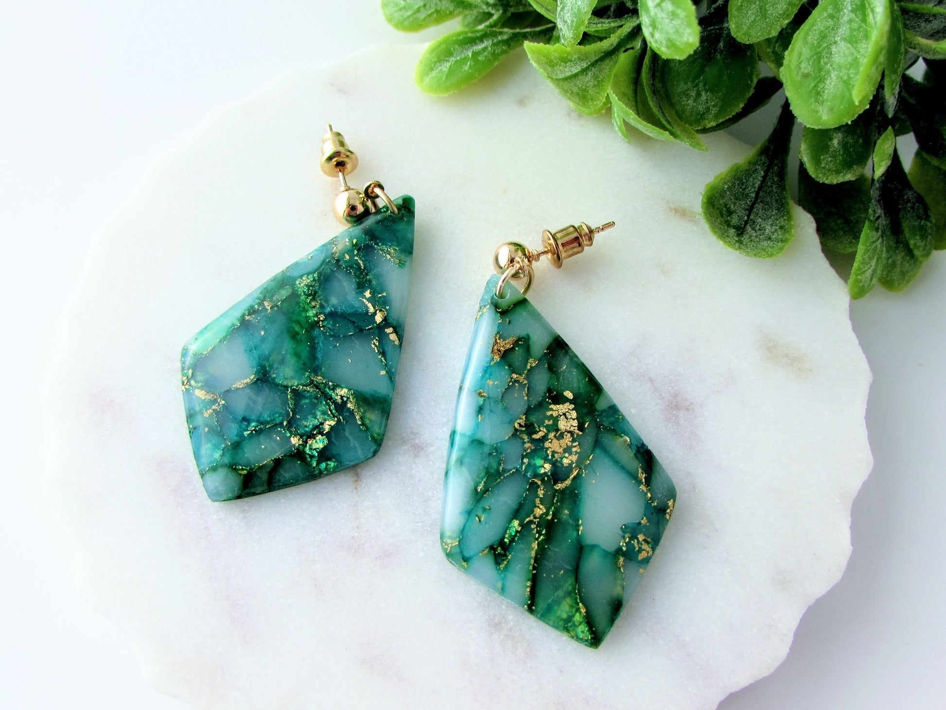 The Adelaine Emerald Green Quartz Polymer Clay Earrings